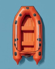 Orange Inflatable Boat: Overhead perspective of an orange inflatable boat against a vibrant, solid background, showcasing its practical design and readiness for aquatic adventures.