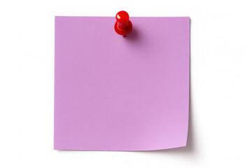 blank purple note with push pin isolated on white