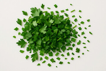 chopped fresh green parsley herbs isolated on white