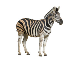 Obraz premium Zebra Standing with Striking Black and White Stripes and Natural Pose Isolated on White Background