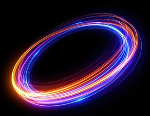 Abstract vibrant light rings on black background
