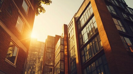 Modern City Buildings with Sunlight | Urban Architecture and Real Estate Concept.
