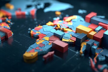 3D trade map with containers blocked by rising tariff wall