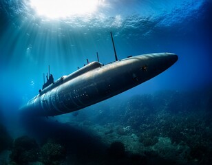Fototapeta premium nuclear submarines secrets below the sea classified underwater operations underwater view