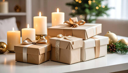 Christmas Gifts with Candles, and Cozy Home.