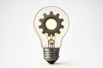 light bulb with metal gear symbolizing creativity and innovation isolated on white