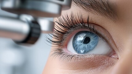 Close examination of a human eye during an eye examination at a clinic