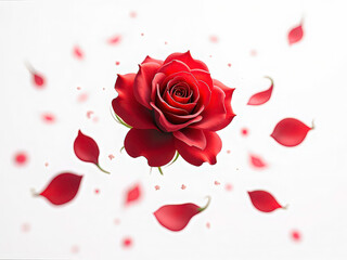 red rose leaves petals falling isolated on white 