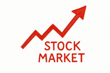 red hand-drawn rising arrow symbolizing the stock market isolated on white