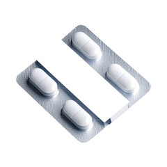 Close Up Of Four White Pills In A Blister Pack On Black Background Isolated Transparent Background