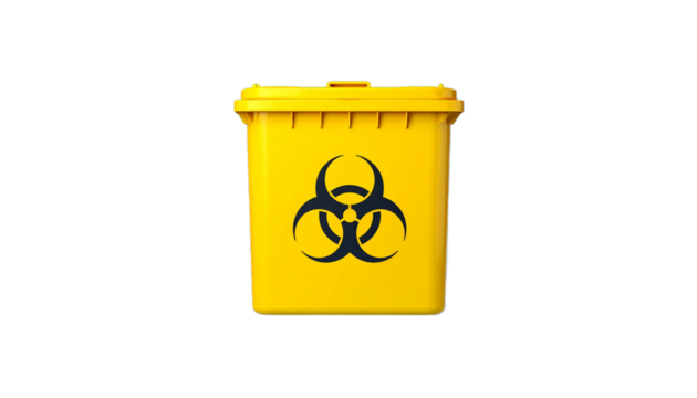 Yellow Rectangular Biohazard Waste Container Black Symbol Isolated Transparent Background