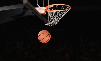A Basketball Flying Through a Hoop at an Indoor Arena, Render