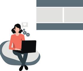 The girl is sitting and doing her work