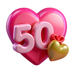Fototapeta premium Pink and gold hearts with number 50 decoration isolated on black background isolated on a transparent background