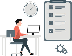 The man is working according to timetable