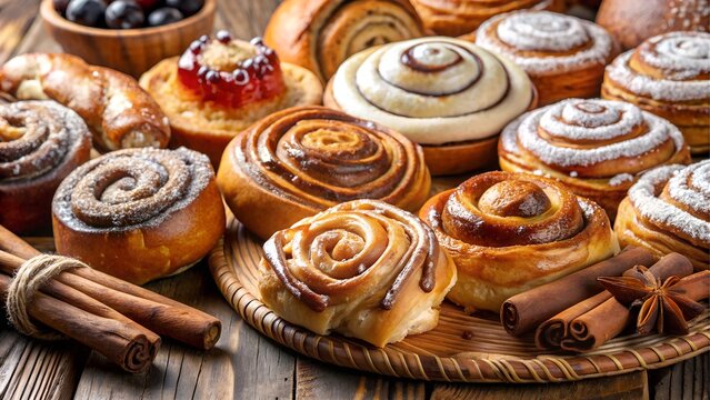 Freshly baked cinnamon rolls with icing - Powered by Adobe