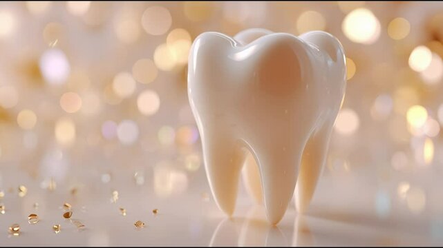 Close-up of a shiny, white tooth on a sparkling surface highlighting dental health and hygiene tips for brighter smiles in daily routines