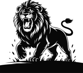 Black lion roaring with mane white