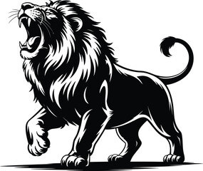 Majestic roaring lion illustration mane black