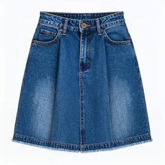 Fashionable denim mini skirt, casual apparel, trendy, vintage style clothing on white background