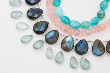 Assorted Gemstone Beads: Blue Opal, Morganite, Labradorite, and Aquamarine

