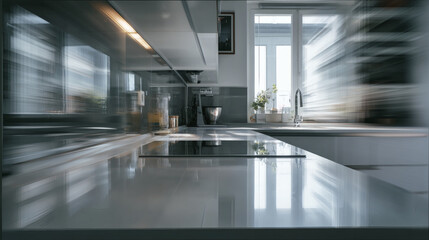 Sleek modern kitchen design featuring bright light and minimalist details.