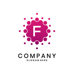 Creative letter F logo with round dot design, modern abstract company symbol