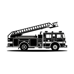 Black and white illustration of a firetruck; minimalist design, emergency vehicle, safety concept.