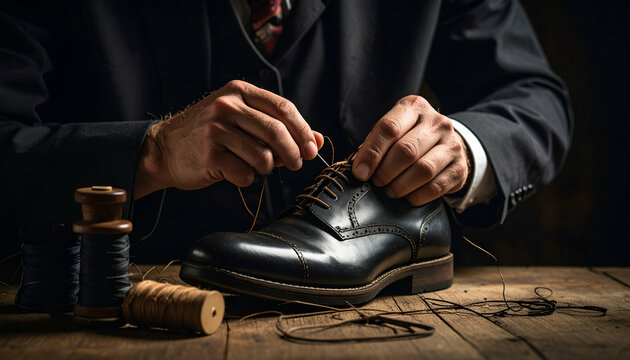 Cobbler repairing leather shoes. - Powered by Adobe