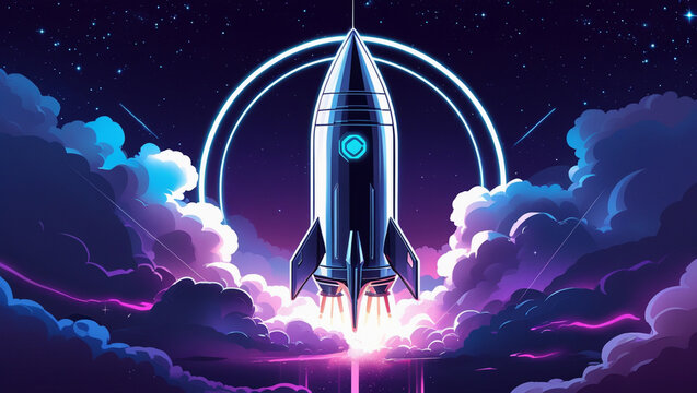 Launching a new product, rocket and branding concept, 3D style"