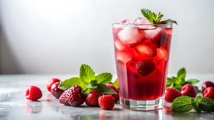 Refreshing strawberry drink with mint garnish