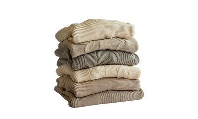 stack of winter sweater clothes on transparent background
