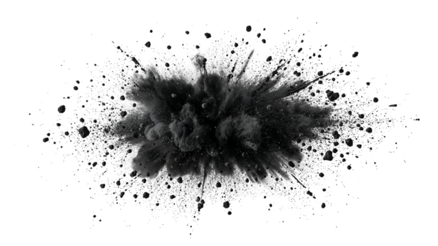 A dynamic explosion of textured powder in monochromatic tones symbolizing power and intensity