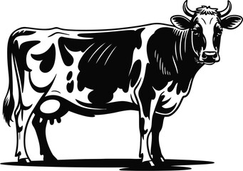 Black and white spotted cow standing bovine livestock