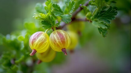 Branch bush of gooseberry with ripe berries