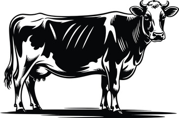 Black and white cow standing bovine livestock