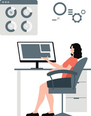 A girl doing project on monitor