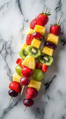 Vibrant Fruit Kabobs on Marble Background