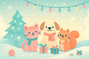 Playful Animals Celebrating Christmas with Gifts