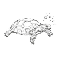  Gopher Tortoise - Gopherus polyphemus. A gentle turtle sketch with an intricate shell pattern, showcasing detailed textures on its body. The drawing is set against a white background