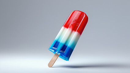 Single Vibrant Red, White, and Blue Popsicle Isolated on White Background – Summer Patriotic Ice Cream Treat