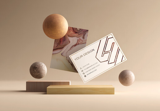 Business Card Floating Over Minimalist Elements Mockup