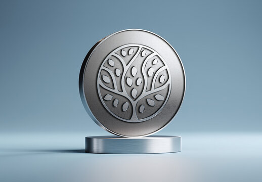 Emblem Isolated On Empty Blue Background Mockup