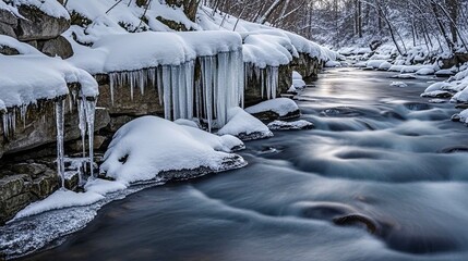 Major Snow solar term, river frozen natural scenery, winter snowscape wallpaper