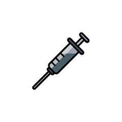 Filled syringe injects fluid on clean background close up
