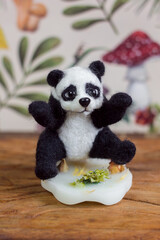 Small felted panda toys in the interior, handmade toys, hobby and earnings