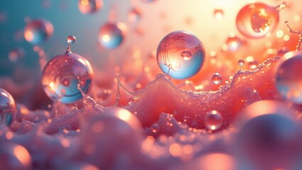 Pink and Blue Water Droplets Splash Sparkling Surface