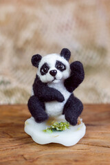 Small felted panda toys in the interior, handmade toys, hobby and earnings