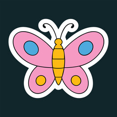 Colorful Cartoon Butterfly Vector with Pink Wings and Bold Outline