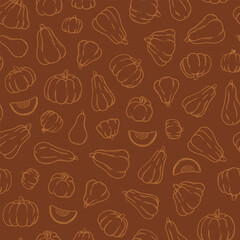 Pumpkins monochrome seamless pattern with doodles for thanksgiving and autumn textile prints, wallpaper, backgrounds, wrapping paper, scrapbooking, stationery, packaging, etc. EPS 10